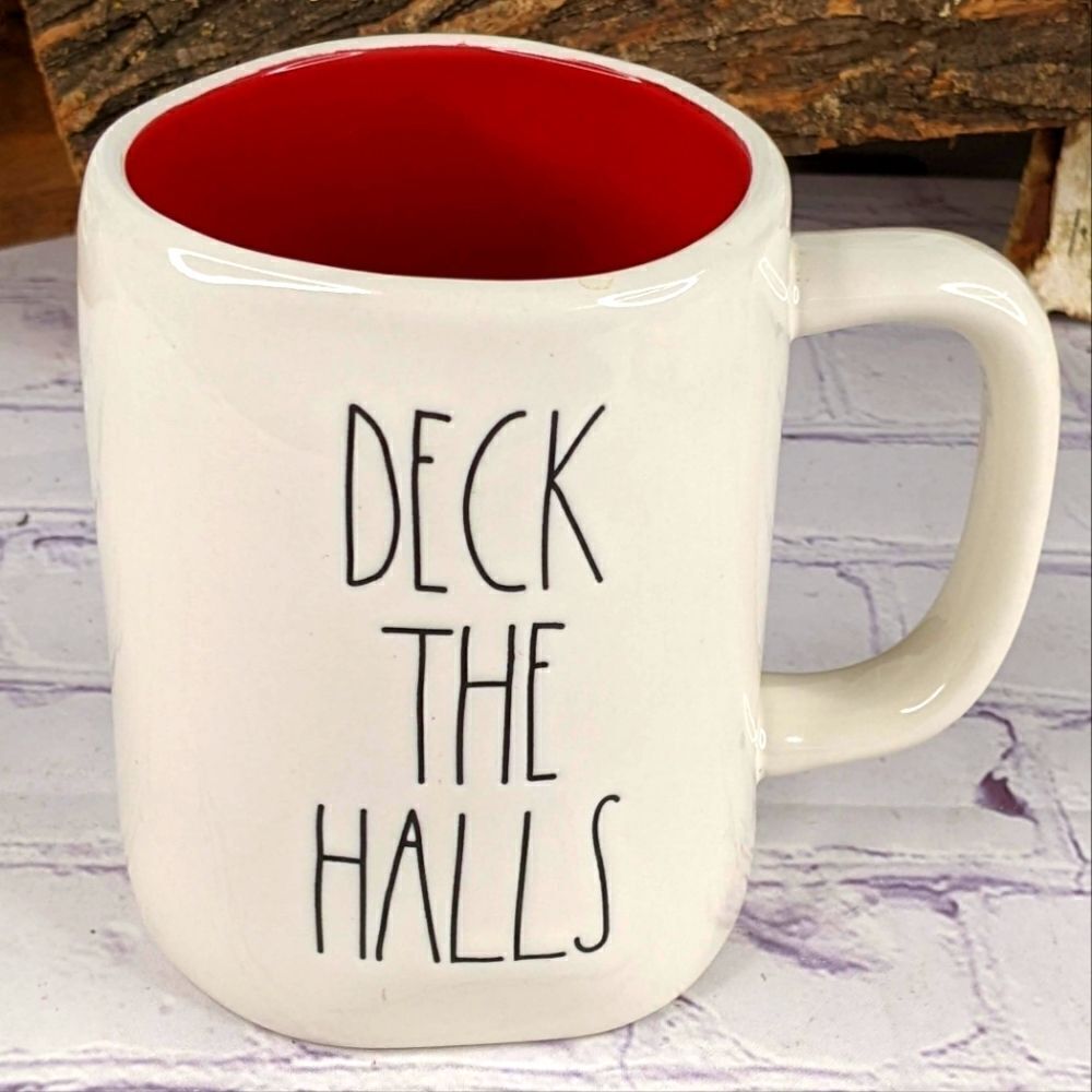 Rae Dunn DECK THE HALLS White/Red Ceramic Mug